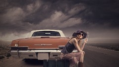 Fire woman Money cars glasses hats roads Cigarettes burn Photo 