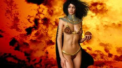 Fire woman Princess bra bikini boobs fantasy art 3D girls 3D 