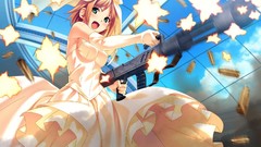 Fire woman weapons Anime ammunition anime girls machine gun 
