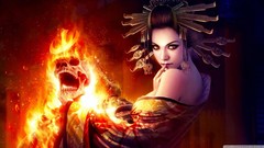 Fire woman witch skulls fantasy art