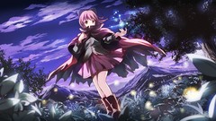 Fireflies red eyes legs outdoors skirts big eyes pink hair 