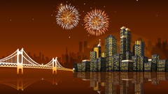 Fireworks Bridges urban vectors city skyline