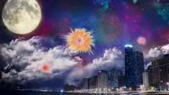 Fireworks cities fantasy art