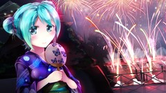 Fireworks fans blush anime girls hatsune miku vocaloid hair 