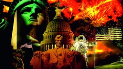 Fireworks Statue of Liberty USA outer space Photo manipulation 