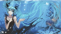Fish Anime underwater long hair hatsune miku vocaloid twintails 