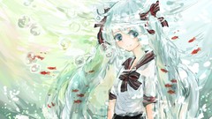 Fish blue hair anime girls artwork