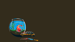 Fish bowls brown background