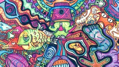 Fish psychedelic faces artwork traditional art trippy