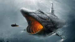 Fish submarine fight Fighting artwork fantasy art