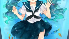 Fish underwater anime girls school uniforms hatsune miku 