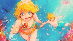 Fish underwater blondes anime girls blue eyes vocaloid kagamine 