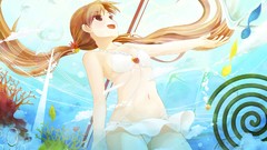 Fish underwater long hair anime girls brown eyes brunettes 