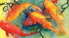 Fish watercolor paintings multicolor koi artwork