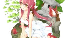 Fish white background underwater anime girls white dress yellow 