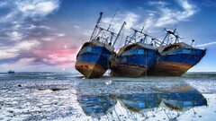 fishing cold sky Sea beach boat clouds reflection