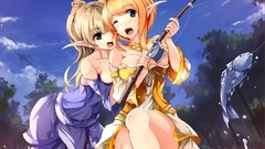 Fishing smirk blondes blush anime girls green eyes world of 