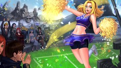 Flags Cameras suit suitcase blondes blue eyes redheads cleavage 