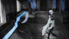 Flags white hair blue hair anime girls indoors rivers artwork 