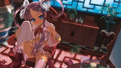 Flat chest blush pink hair anime girls blue eyes koihime musou 