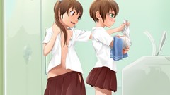 Flat chest blush school uniforms underwear panties twintails