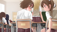 Flat chest Trap blush green eyes seifuku twintails