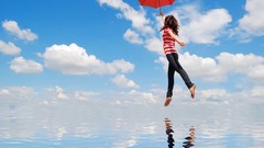 Flight woman Umbrellas skies fantasy art