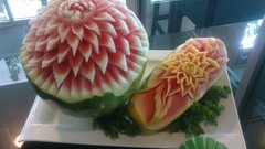 Floral watermelons artwork fruit carving