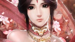 Flower petals black hair black eyes hair ornaments original 
