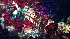 Flowers abstract dress Ribbons long hair anime girls green eyes 