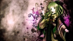 Flowers abstract long hair anime girls green eyes ponytails 