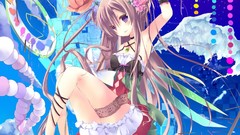 Flowers abstract wings long hair anime girls brunettes purple 