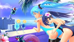 Flowers Animals Birds swimming anime girls hatsune miku skies 