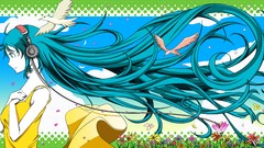 Flowers Animals clouds Birds headphones dress Profile long hair 