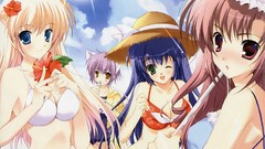 Flowers Anime animal ears cleavage bikini