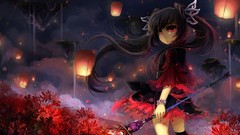 Flowers Anime anime girls black hair twintails
