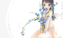 Flowers Anime anime girls blue eyes black hair underwear 