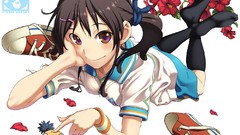 Flowers Anime anime girls brown eyes brunettes seifuku twintails