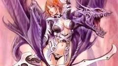 Flowers Anime armor lingerie short hair cleavage boobs 