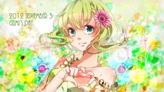 Flowers Anime blondes multicolor anime girls blue eyes short 