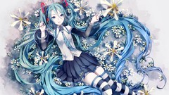 Flowers Anime blue hair long hair anime girls hatsune miku 