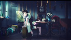 Flowers Anime brown clocks cage masks long hair anime girls 