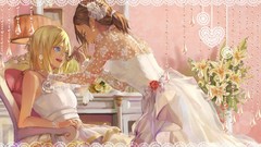Flowers Anime brown dress wedding anime girls blue eyes 