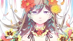 Flowers Anime brown Ribbons long hair anime girls blue eyes