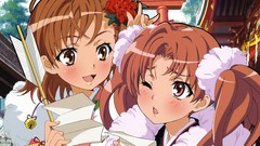 Flowers Anime close-up Bells red eyes faces kimono arrows blush 