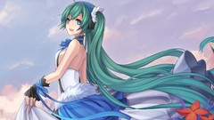 Flowers Anime dress anime girls blue eyes hatsune miku skies 
