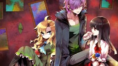 Flowers Anime dress artist red eyes scarfs long hair anime 