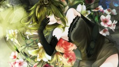 Flowers Anime dress gloves green eyes vocaloid green hair 