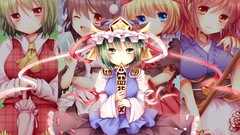 Flowers Anime dress hats red eyes Ribbons blondes pink hair 