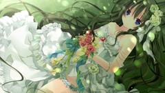 Flowers Anime dress long hair lying down artwork